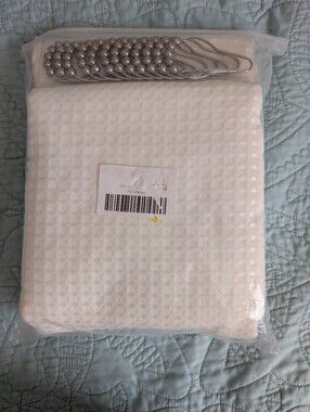 NWT Cream/Off White Woven Shower Curtain With 12 Hooks